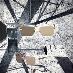 משקפי שמש מלבניים משני צבעים אופנתיים UV400 עם מסגרת עץ, ללא מסגרת אופטית, קצוות חתוכים, הגנה חיצונית לגברים - Product Image 5