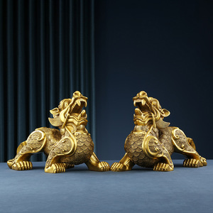 Figura de Pixiu de bronce, 2 uds., adorno de escritorio Feng Shui, decoración de estilo chino para el hogar y la oficina, regalo de bestia auspiciosa - Product Image 1