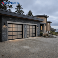 Porte sectionnelle à cadre en aluminium avec panneaux en verre trempé, taille personnalisée pour garage résidentiel moderne