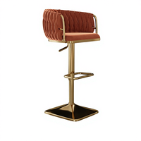 Tabouret de bar de luxe nordique, siège en cuir velours moderne avec base pivotante en métal doré, hauteur réglable, utilisation dans le salon, la cuisine, le comptoir