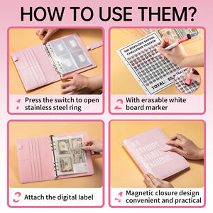 100 jours <span class=keywords><strong>Couple</strong></span> défi <span class=keywords><strong>livre</strong></span> à feuilles mobiles taille A5 imprimé planification cahier en cuir PU couverture argent économie argent enveloppe défi - Product Image 3