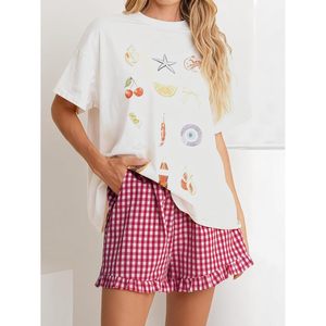 FOXA Women's <b>Gingham</b> Plaid Boxer Shorts Elastic Waist Ruffle Summer Sleepwear Pajama Lounge Bottoms - Product Image 5
