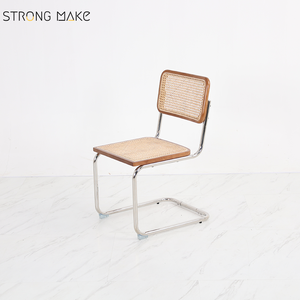 Silla de Comedor Moderna de Mediados de Siglo, Color Nogal, Muebles de Madera, Mimbre Tejido, Silla de Comedor Cesca de Ratán con Reposabrazos - Product Image 2