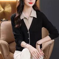 Nouveau style – Cardigan tricoté décontracté anti-plis pour femme, à manches longues, en nylon/acrylique, idéal pour l'hiver