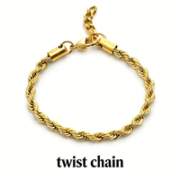Bracelet chaîne Hip Hop Twinko modèle A95 en acier inoxydable plaqué or/argent 18 carats – Unisexe pour usage quotidien ou soirée