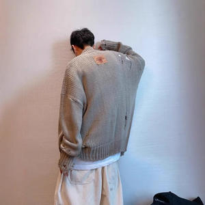 Veste à capuche en tricot délavé pour l'automne et l'hiver, style japonais rétro, décontractée, ample, col montant, pull fin, cardigan tendance - Product Image 2