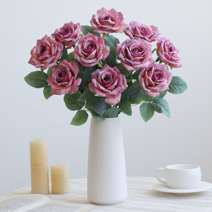 <b>Artificial</b> Rose <b>Bouquet</b> Silk Flowers Pinkish Purple High Simulation Home Decor Living Room Dining Table Decoration - Product Image 1