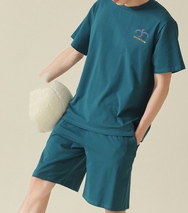 La primavera e l'estate il pigiama <span class=keywords><strong>da</strong></span> <span class=keywords><strong>uomo</strong></span> in puro cotone a maniche corte t-shirt <span class=keywords><strong>da</strong></span> <span class=keywords><strong>uomo</strong></span> all'ingrosso in cotone per la casa Set può essere esterno - Product Image 3