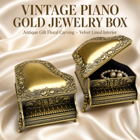 Boîte à bijoux en métal style piano à queue, doré antique, vintage, en velours, organisateur de bagues, cadeaux pour les amateurs de musique, cadeaux de mariage, décoration de table