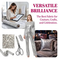 Tissu brillant pour costume de scène, robe de soirée, base en maille blanche, tissu brodé de sequins, tissu brodé de sequins mixtes argent et noir