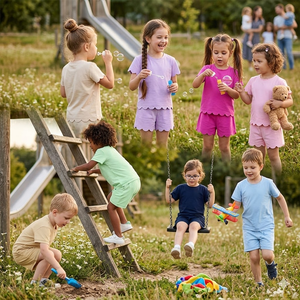 Completi Estivi <span class=keywords><strong>per</strong></span> Bambine con Orlo a Festoni, Maglietta con Maniche a Volant e Pantaloncini Coordinati, Outfit in Cotone Tinta Unita <span class=keywords><strong>per</strong></span> Bambini e Bambine - Product Image 1