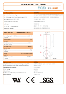 Pile cylindrique Li-MnO2 2/3A CR123A 3V 1600mAh pour compteur, dispositif médical, dispositif de suivi domestique, horloges et électronique - Product Image 2