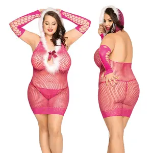 Volwassen Meisjes Plus Size Sexy Chemise Lingerie Roze Sexy Hot Bodystocking Sexy Kerstkostuum Voor Dikke Vrouwen