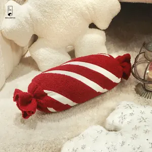Natal Red & White Stripe Candy Shape Almofadas Decorativas Almofada 100% Poliéster Almofada Personalizada com Enchimento