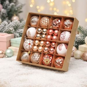 Boling Dts1 2026 Ensemble d'ornements de Noël en plastique brillant de style européen, incassables, rose, bleu marine, rouge, or, pour la maison - Product Image 1