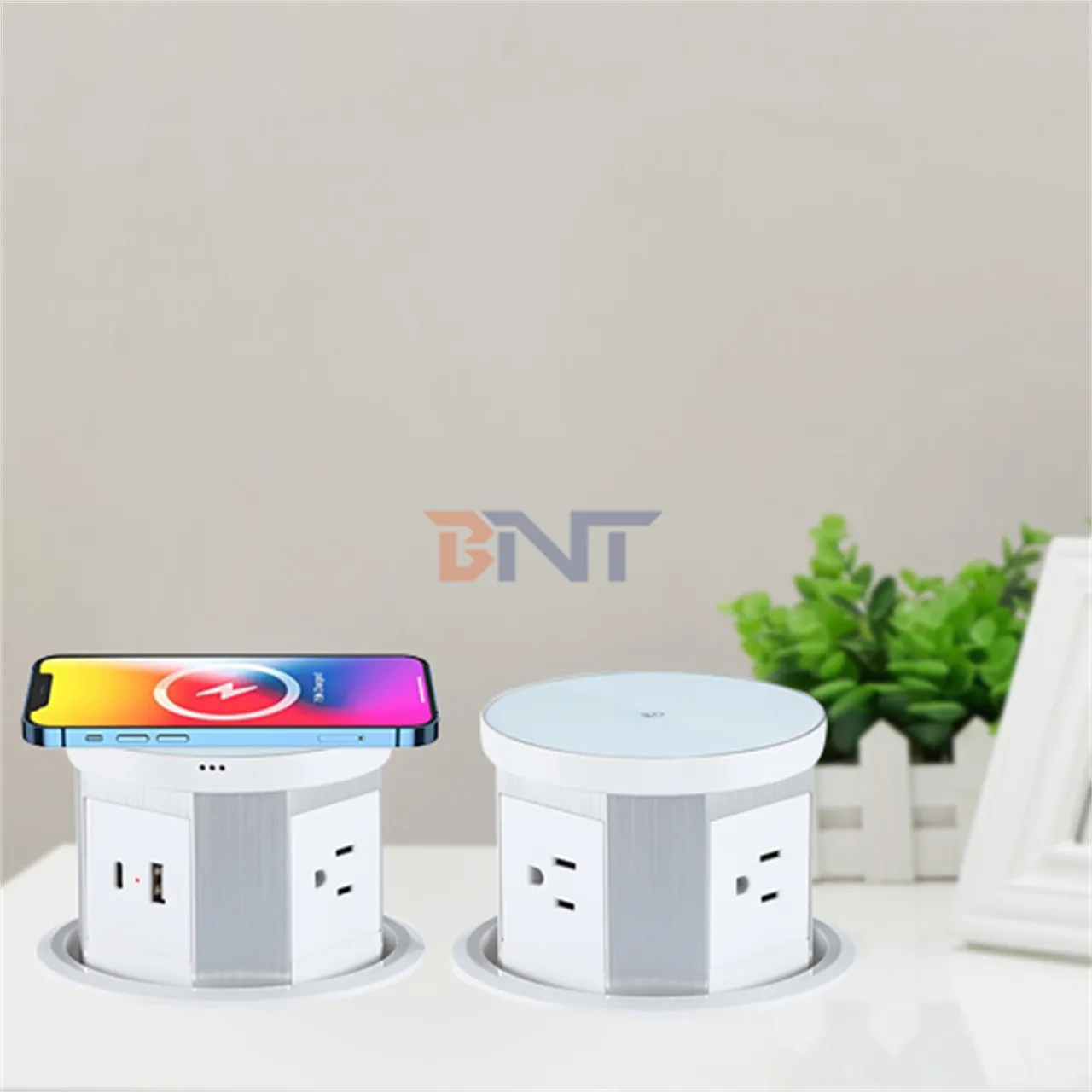 BNT UK Outlet Dual USB Kitchen Pop Up Socket Press Pop Up Pneumatic Lift Socket Custom Configuration Desktop Pop-up Socket