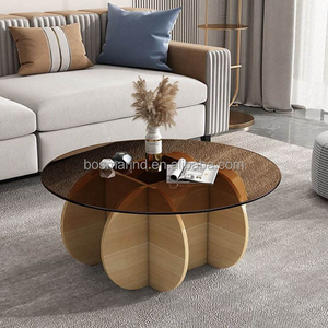 Mesa de Centro Moderna para Sala de Estar, de Vidrio, Color Roble, Forma Triangular, Fácil de Armar, Mesa de Café - Product Image 6