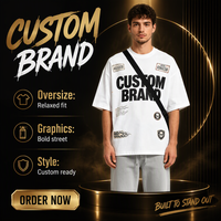 T-shirt blanc à imprimé graphique surdimensionné personnalisé, manches courtes, streetwear pour homme