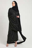 Robe longue modeste Leduo personnalisée avec des paillettes noires partagées, poignets smockés, abaya pour femmes musulmanes
