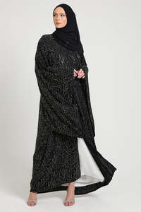 Robe longue modeste Leduo personnalisée avec des paillettes noires partagées, poignets smockés, abaya pour femmes musulmanes - Product Image 3
