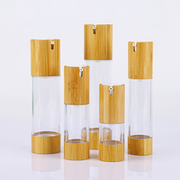 Botol Kosmetik Ramah Lingkungan Mewah 15ml 30ml dari Bambu, Kemasan Krim Losion Isi Ulang Tanpa Udara