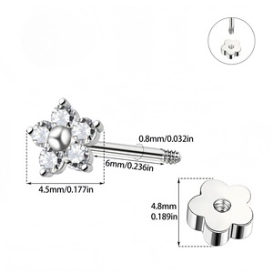 Boucles d'oreilles en alliage de titane F136 avec zircon en forme de fleur, bijoux minimalistes en titane G23 pour usage quotidien - Product Image 3