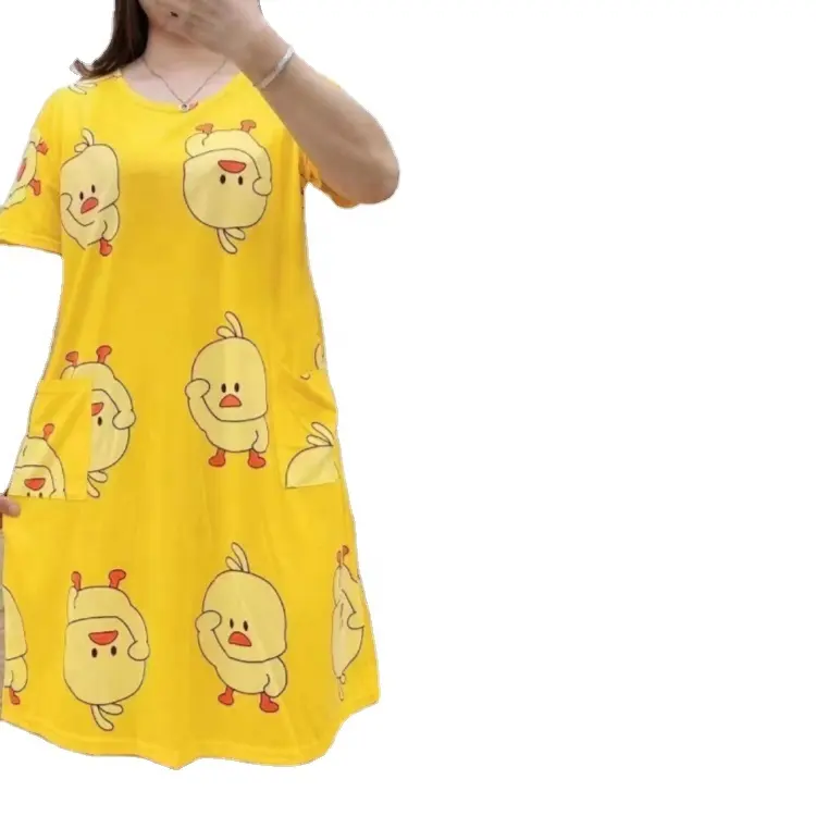 Summer Cartoons Print Pajama Dress Women T-Shirt Dress Nightwear Pyjamas Sleepwear Thin Soft Oversize Casual Shirt Nightgown