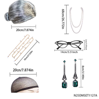 Ensemble d'accessoires de costume pour femme âgée PESENAR Perruque grise Collier de perles Lunettes Boucles d'oreilles Filet à cheveux