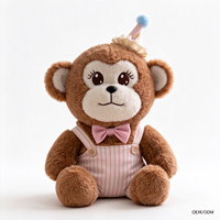 Peluche singe marron en gros, jouet animal en peluche avec tenue de fête, logo personnalisé pour boutique de cadeaux, machine à griffes de distributeur automatique