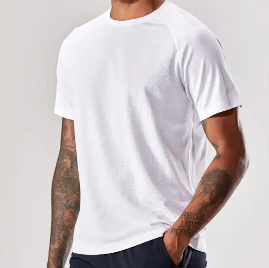 Kaus olahraga kasual luar ruangan kaus oblong cetak logo kustom pabrik kaus fitness gym putih pria