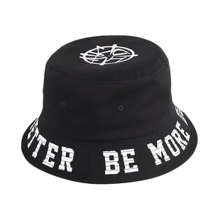 Chapéu de marca de verão, logotipo impresso personalizado 100% algodão preto chapéu de balde