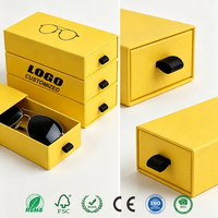 Boîtes à lunettes personnalisées mignonnes et colorées, type tiroir, en carton, pour enfants, boîte d'emballage pour lunettes de soleil, boîte de rangement pour lunettes de couleur jaune