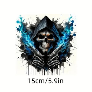 <span class=keywords><strong>Adesivo</strong></span> in Vinile <span class=keywords><strong>Teschio</strong></span> di Grim Reaper con Fiamma Blu, Impermeabile, per Auto, Camion, Moto, Finestrini e Carrozzeria - Product Image 2
