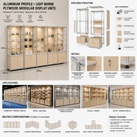 Meuble de rangement en contreplaqué d'aluminium modulable, présentoir multi-niveaux à panneaux perforés avec tiroirs de rangement