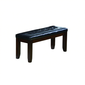 Banco Moderno Acolchado con Asiento de Cuero Sintético, Patas de Madera Cónicas, Acabado Marrón Cereza, Taburete Otomano para Dormitorio o Sala de Estar - Product Image 1