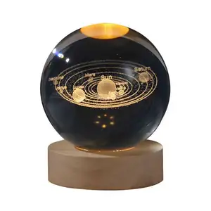 Hitop 3D Galaxy boule de cristal Base en bois USB Charge 6CM veilleuse cadeau d'anniversaire chambre décoration boule de cristal lumière