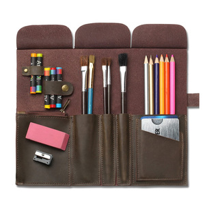 Custom leather <b>folding</b> pencil case with roller <b>blind</b> pen holder, large capacity, multi-functional stationery bag, portable - Product Image 3
