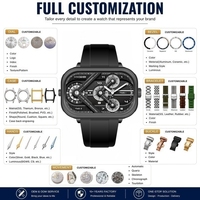 Reloj de pulsera deportivo cuadrado para hombre con logotipo personalizado OEM ODM, movimiento Miyota 2035, 44 mm, acero inoxidable, para correa de silicona.