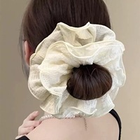 Aksesori rambut malas Prancis, hiasan rambut bunga kain jala warna permen, aksesori rambut kelas atas Multi lapisan ekstra besar