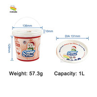 Bocaux en plastique de 1 L, gobelets en PP pour yaourt, impression IML, emballage pour crème glacée, conteneur en plastique, seau en plastique PP de 1 litre pour crème glacée