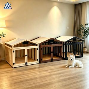 Casa para mascotas de madera maciza, jaula rectangular para perros, cama duradera para perros pequeños, medianos y grandes, madera natural, marrón oscuro, negro oscuro - Product Image 1