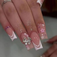 10 faux ongles faits main de haute qualité, design 3D, couvrance totale, vente en gros, logo de marque, ongles à presser pour application sur les doigts, noir et blanc