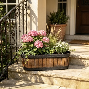 Maceta Rectangular con Forma de Barril de Whisky, Textura Imitación <span class=keywords><strong>Madera</strong></span>, Duradera, Ecológica, Decoración de Jardín para Exteriores, Macetas para Balcón - Product Image 2