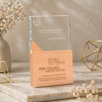Trophée en verre cristal vierge de haute qualité en gros, personnalisable avec gravure laser UV/3D, plaque sur base en bois, personnage de film/télévision