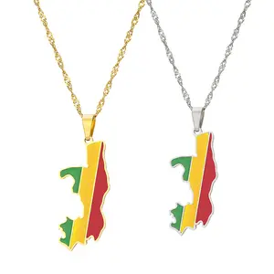Kalung Liontin Bendera Peta Republik Cowo Perhiasan Ornamen Etnik Brazzaville