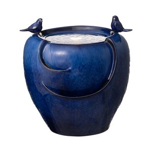 <span class=keywords><strong>Fontaine</strong></span> décorative en céramique avec chute d'eau, motif de plante en relief, deux oiseaux, <span class=keywords><strong>bleu</strong></span> Cobalt, <span class=keywords><strong>fontaine</strong></span> de jardin - Product Image 2