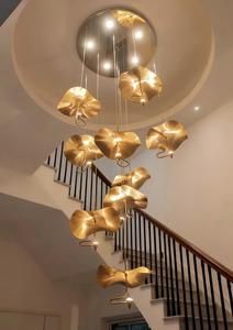 Moderne eenvoudige LED hanglamp met koperen lotusblad <span class=keywords><strong>design</strong></span>, 360 graden straalhoek, plafondlamp voor woonkamer & restaurant - Product Image 2