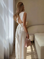 Ensemble 2 pièces pour femmes, haut sans manches avec découpe dans le dos et nœud papillon, pantalon large, tenue décontractée d'été