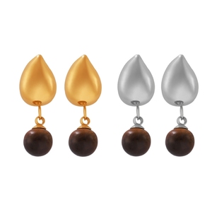 Boucles d'oreilles pendantes géométriques chic avec pampilles en œil de tigre naturel, style transfrontalier Europe-Amérique, tendance et polyvalentes - Product Image 1