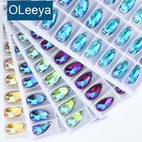 Oleeya Factory Qualité 5A Strass en verre en forme de goutte AB ultra-brillants à coudre, Perles de cristal en vrac en gros pour vêtements et chaussures